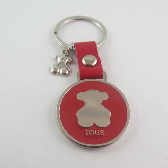 Tous Teddy Bear Keychain – Red Leather Key Ring with Silver Bear Charm, - Picture 3 of 5